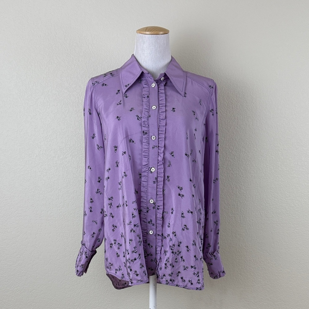 No 21‎ 100% Silk Purple Floral Button-Up Blouse Size 44